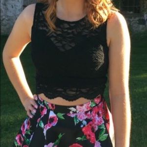 Two piece black and pink floral dress